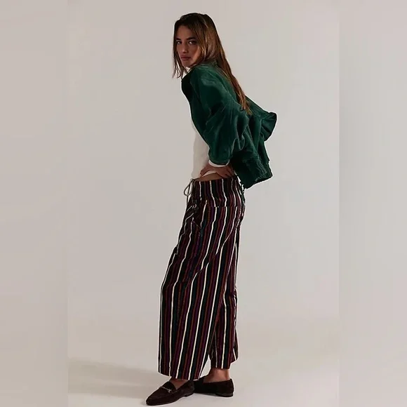 NWT FREE PEOPLE WE THE FREE Easy Peasy Printed Cord Jeans | Brown Combo $148 XS - Picture 4 of 12